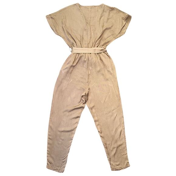 NWT She + Sky Short Sleeve Button Down Belted Taupe Jumpsuit Small - Picture 4 of 6